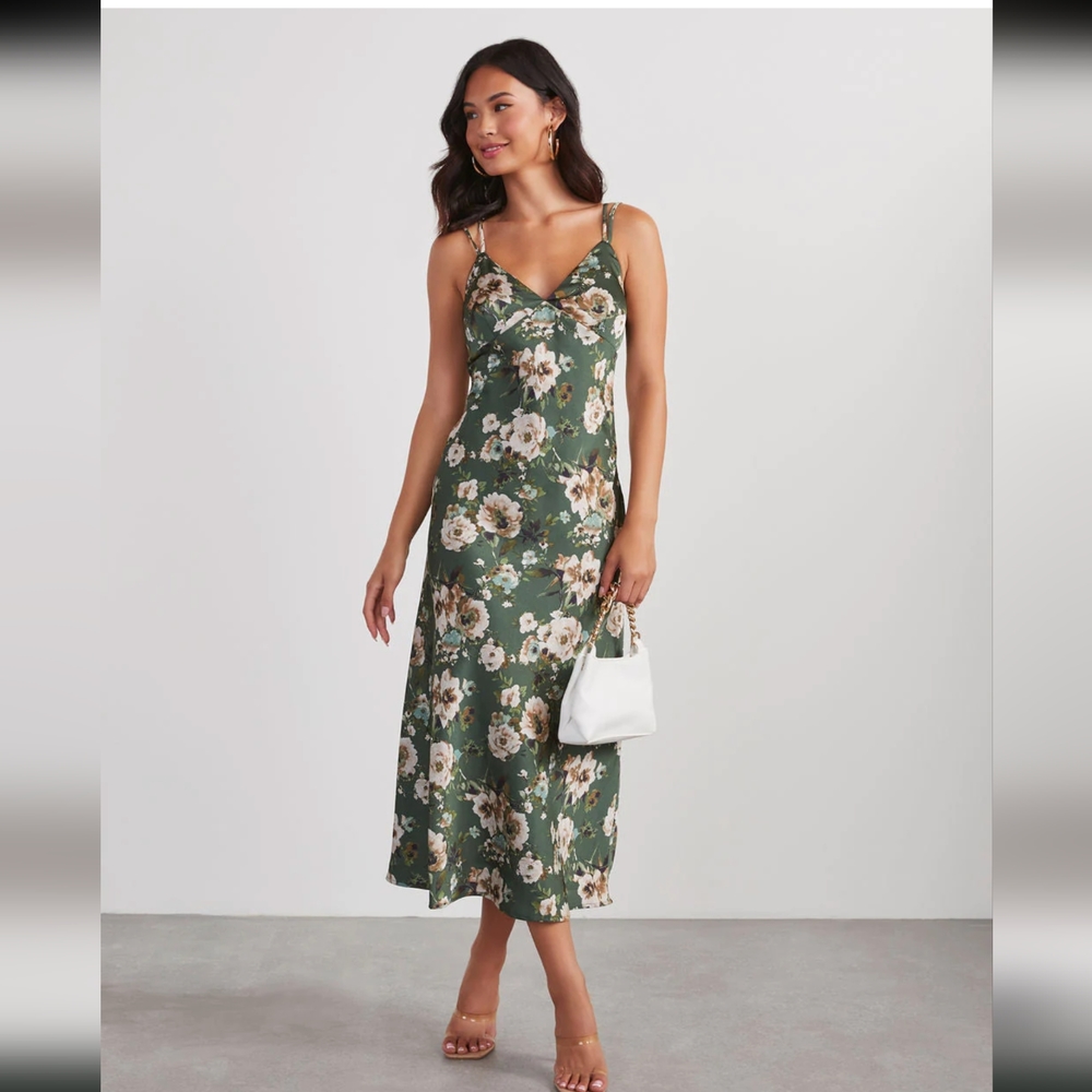 Vici sweet sunflower satin floral midi dress